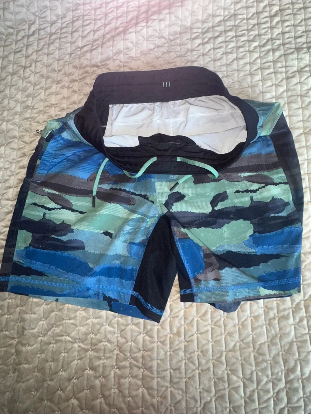 lululemon athletica Blue and Green Camo Athletic Shorts